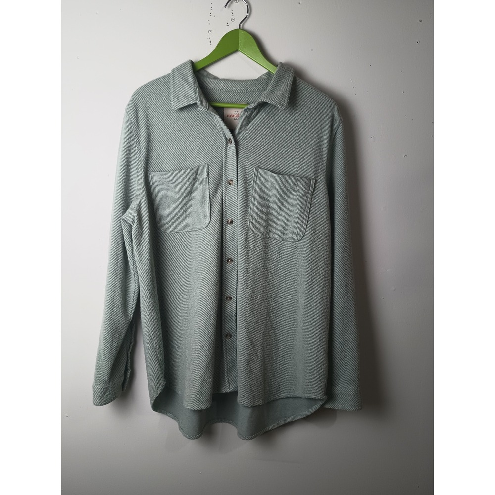 Casa Cabana Womens XXL Sage‎ Green Textured Knit Button Down Shirt Long Sleeve